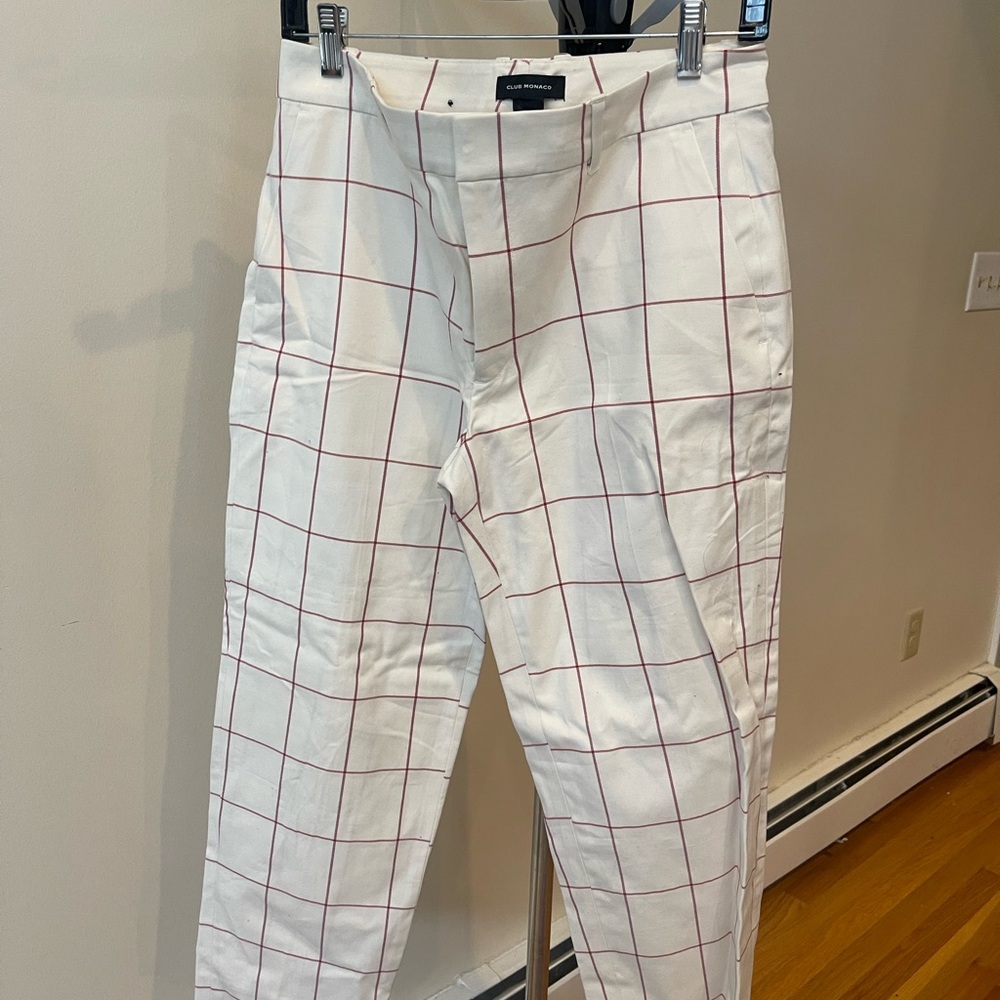 Club Monaco White and Red Checkered Pants